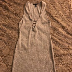 Grey Forever 21 bodycon dress with front cut out.